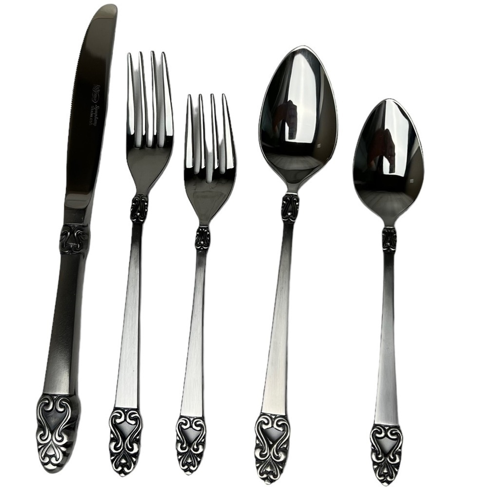 Vintage SILVERWARE Grace SYMPHONY Heavy Stainless Steel Flatware 5 PIECE Set
